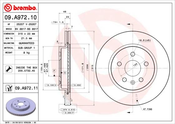 Brembo 09.A972.10 - Bremžu diski autodraugiem.lv