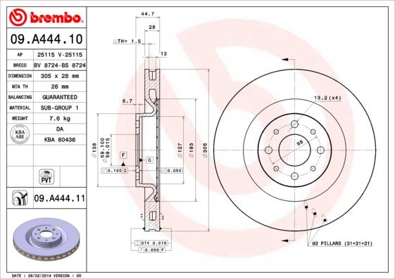 Brembo 09.A444.10 - Bremžu diski autodraugiem.lv