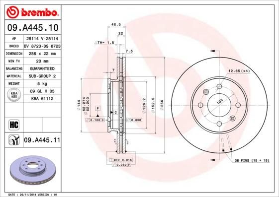 Brembo 09.A445.10 - Bremžu diski autodraugiem.lv