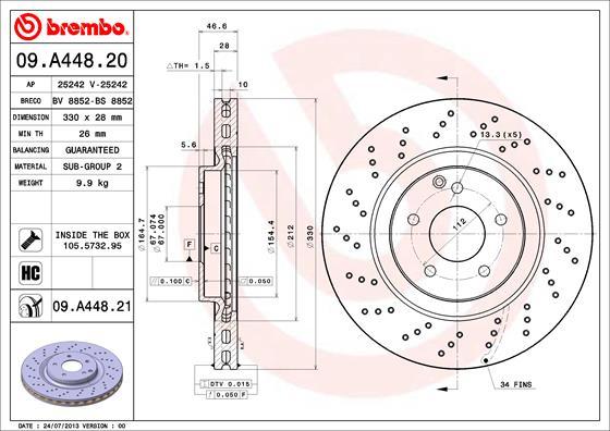 Brembo 09.A448.21 - Bremžu diski autodraugiem.lv