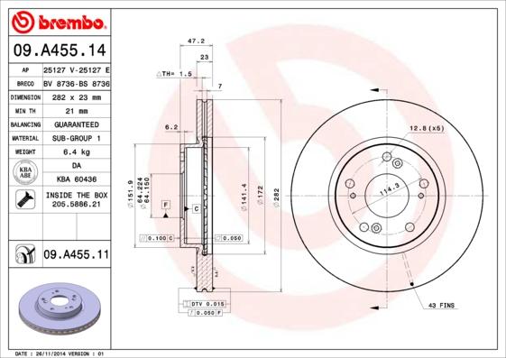 Brembo 09.A455.11 - Bremžu diski autodraugiem.lv