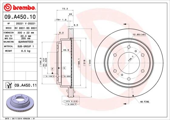 Brembo 09.A450.10 - Bremžu diski autodraugiem.lv