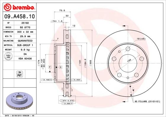 Brembo 09.A458.10 - Bremžu diski autodraugiem.lv