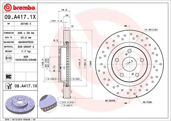 Brembo 09.A417.1X - Bremžu diski autodraugiem.lv