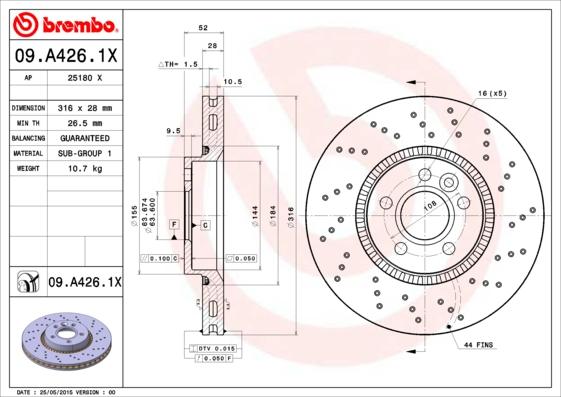 Brembo 09.A426.1X - Bremžu diski autodraugiem.lv