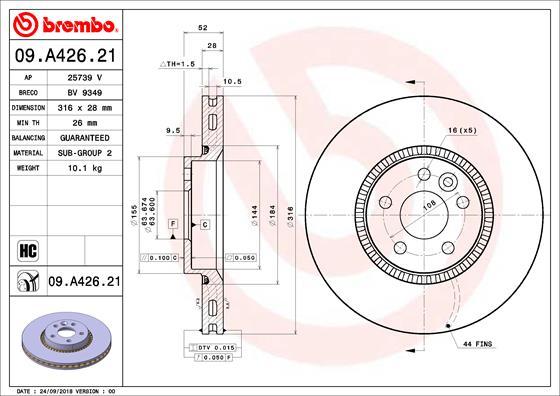 Brembo 09.A426.21 - Bremžu diski autodraugiem.lv