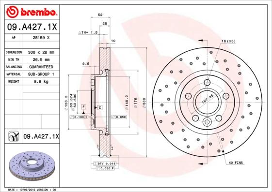 Brembo 09.A427.1X - Bremžu diski autodraugiem.lv