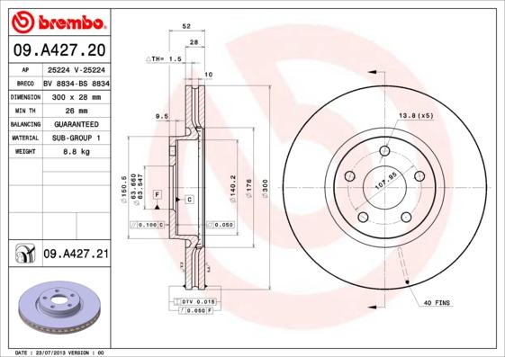 Brembo 09.A427.21 - Bremžu diski autodraugiem.lv