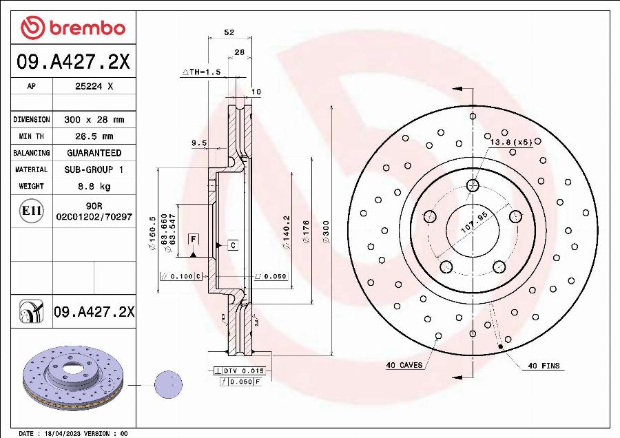 Brembo 09.A427.2X - Bremžu diski autodraugiem.lv