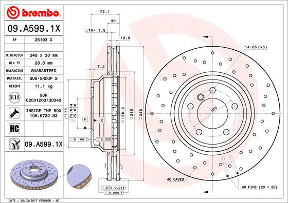 Brembo 09.A599.1X - Bremžu diski autodraugiem.lv