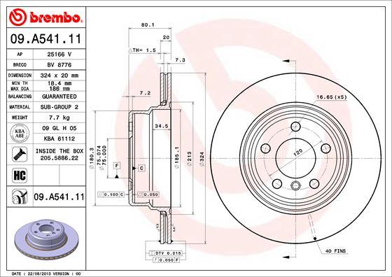 Brembo 09.A541.11 - Bremžu diski autodraugiem.lv