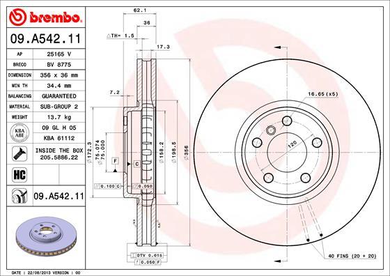 Brembo 09.A542.11 - Bremžu diski autodraugiem.lv