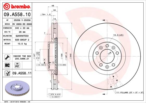 Brembo 09.A558.11 - Bremžu diski autodraugiem.lv