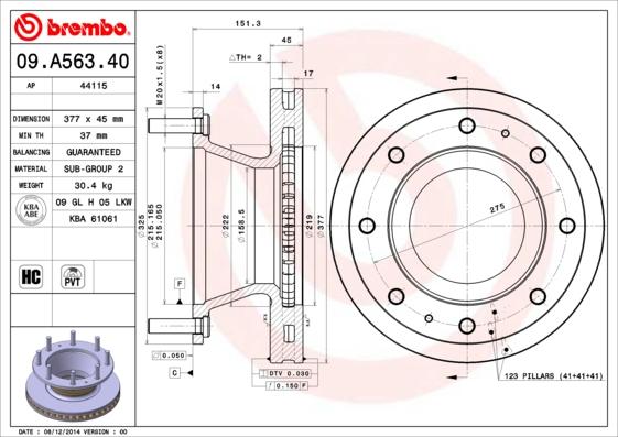 Brembo 09.A563.40 - Bremžu diski autodraugiem.lv