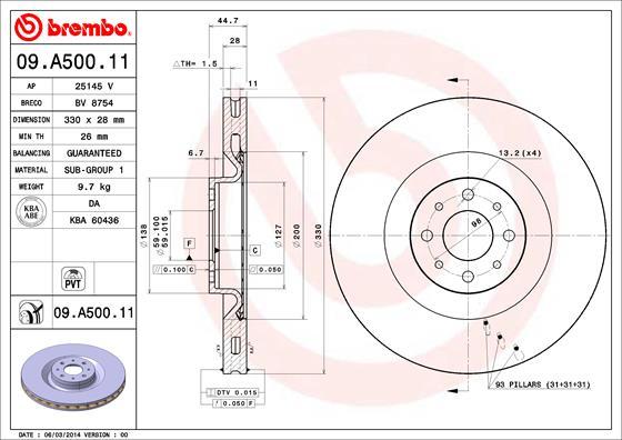 Brembo 09.A500.11 - Bremžu diski autodraugiem.lv