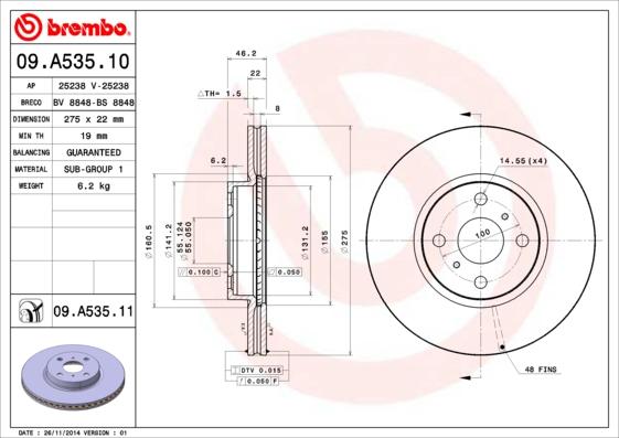 Brembo 09.A535.10 - Bremžu diski autodraugiem.lv