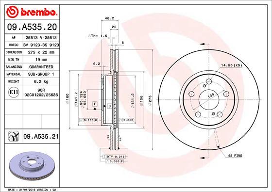 Brembo 09.A535.20 - Bremžu diski autodraugiem.lv