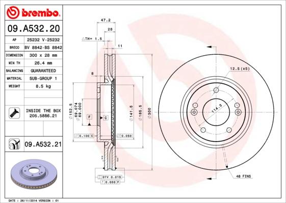 Brembo 09.A532.20 - Bremžu diski autodraugiem.lv