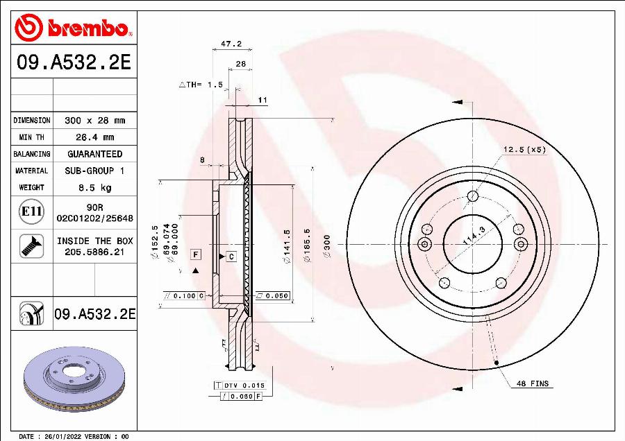 Brembo 09.A532.2E - Bremžu diski autodraugiem.lv