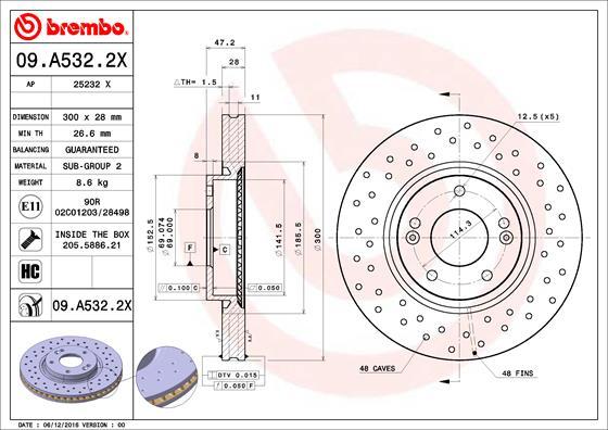 Brembo 09.A532.2X - Bremžu diski autodraugiem.lv