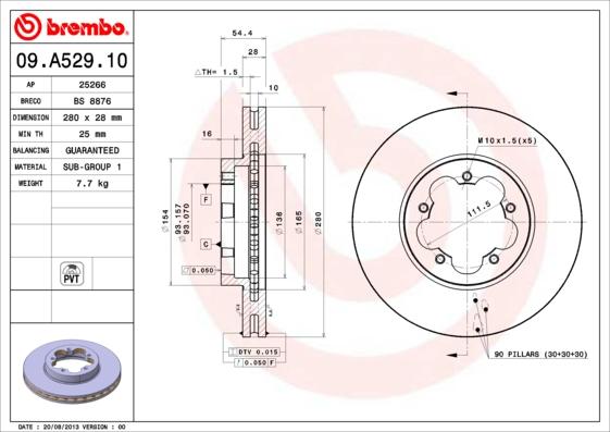 Brembo 09.A529.10 - Bremžu diski autodraugiem.lv