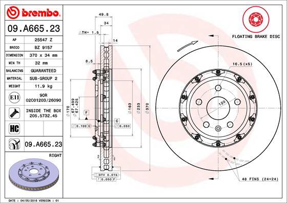 Brembo 09.A665.23 - Bremžu diski autodraugiem.lv