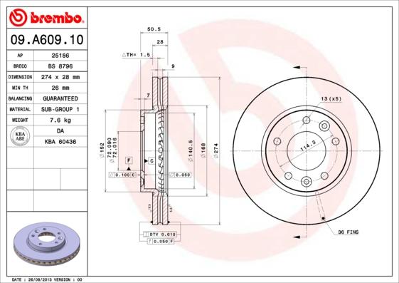 Brembo 09.A609.10 - Bremžu diski autodraugiem.lv