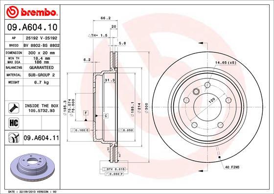 Brembo 09.A604.11 - Bremžu diski autodraugiem.lv