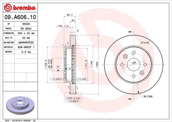 Brembo 09.A606.10 - Bremžu diski autodraugiem.lv