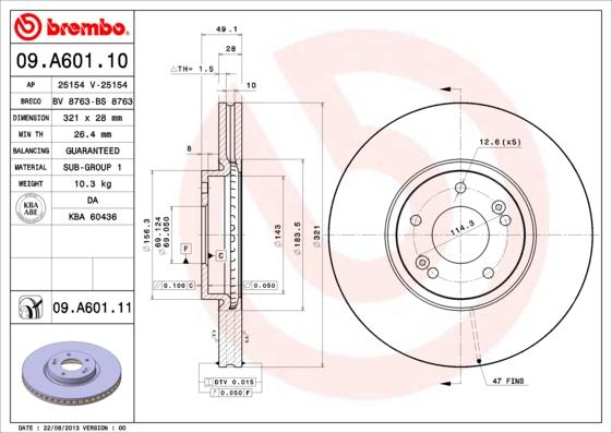 Brembo 09.A601.10 - Bremžu diski autodraugiem.lv