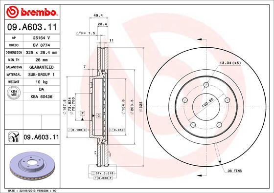 Brembo 09.A603.11 - Bremžu diski autodraugiem.lv