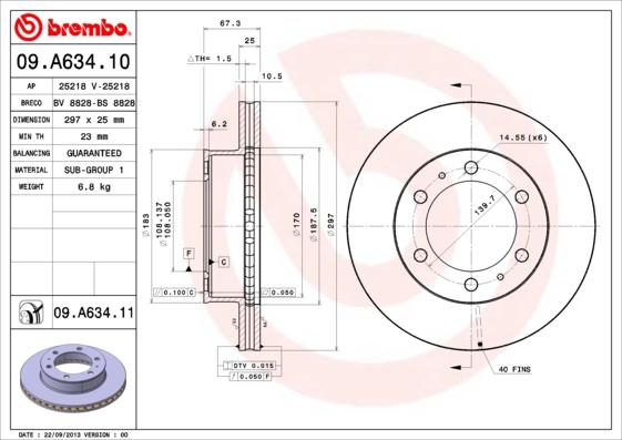 Brembo 09.A634.10 - Bremžu diski autodraugiem.lv