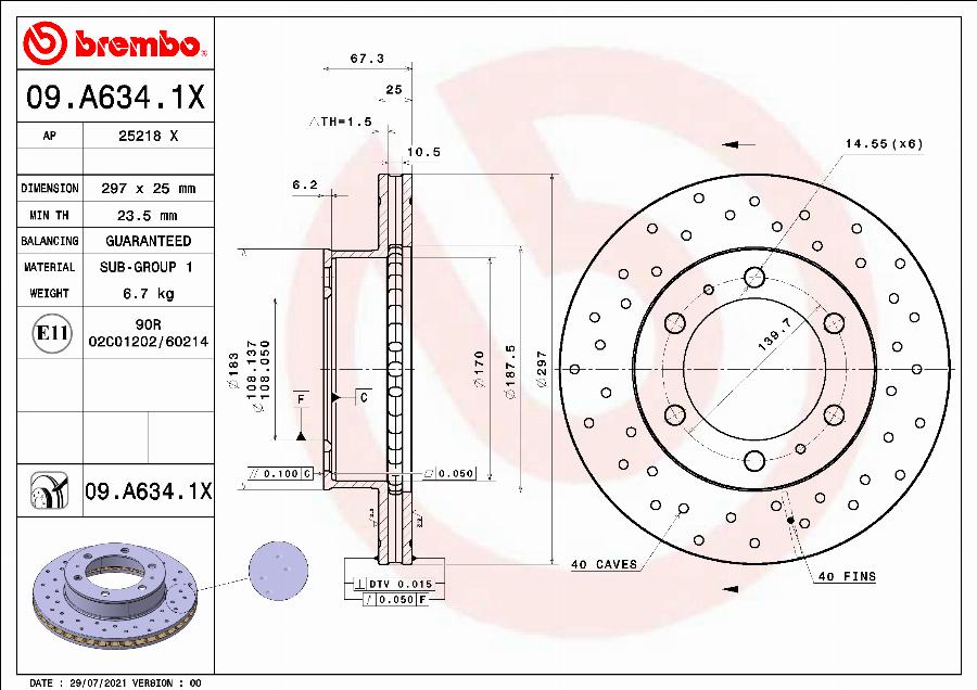 Brembo 09.A634.1X - Bremžu diski autodraugiem.lv