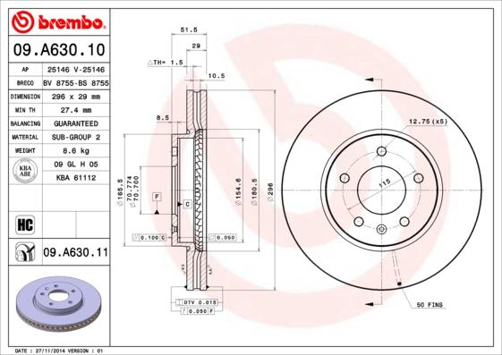 Brembo 09.A630.10 - Bremžu diski autodraugiem.lv