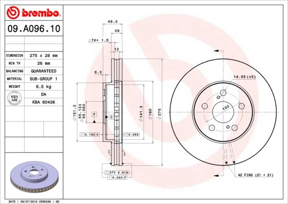 Brembo 09.A096.11 - Bremžu diski autodraugiem.lv