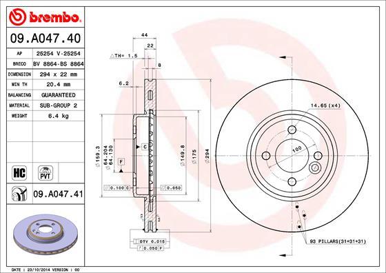 Brembo 09.A047.40 - Bremžu diski autodraugiem.lv