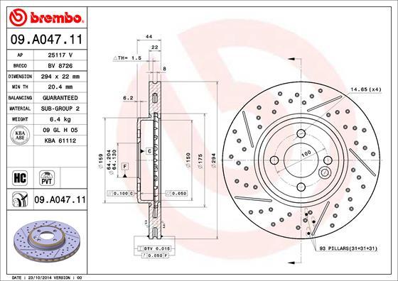 Brembo 09.A047.11 - Bremžu diski autodraugiem.lv