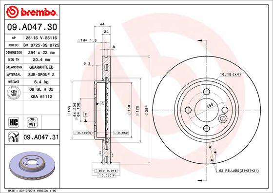 Brembo 09.A047.30 - Bremžu diski autodraugiem.lv