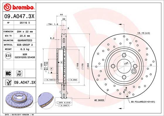 Brembo 09.A047.3X - Bremžu diski autodraugiem.lv