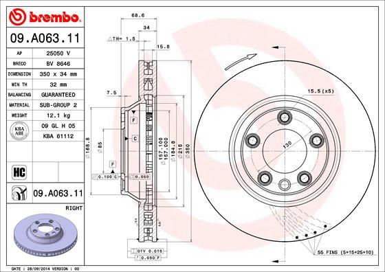 Brembo 09.A063.11 - Bremžu diski autodraugiem.lv