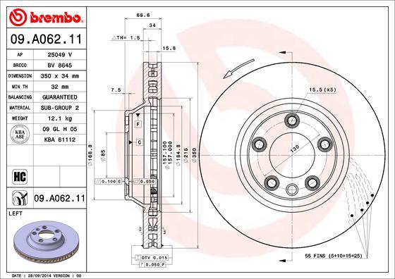 Brembo 09.A062.11 - Bremžu diski autodraugiem.lv