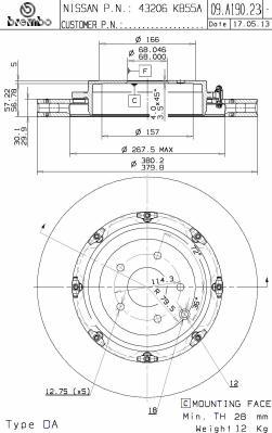 Brembo 09.A190.23 - Bremžu diski autodraugiem.lv