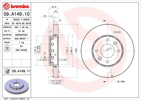 Brembo 09.A149.10 - Bremžu diski autodraugiem.lv