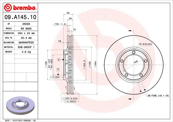 Brembo 09.A145.10 - Bremžu diski autodraugiem.lv