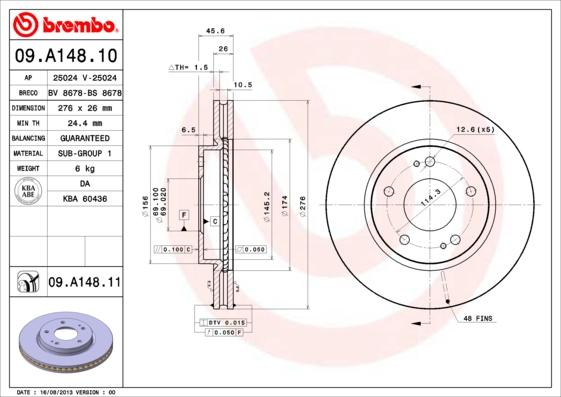 Brembo 09.A148.10 - Bremžu diski autodraugiem.lv