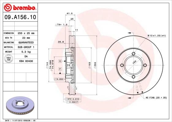 Brembo 09.A156.10 - Bremžu diski autodraugiem.lv