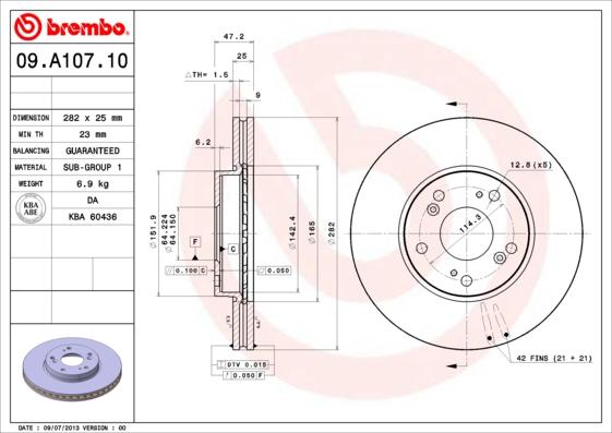 Brembo 09.A107.10 - Bremžu diski autodraugiem.lv