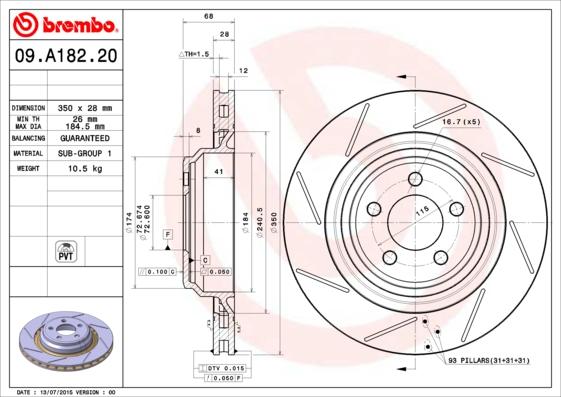 Brembo 09.A182.21 - Bremžu diski autodraugiem.lv