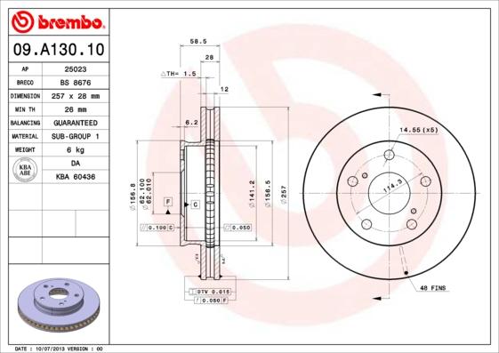 Brembo 09.A130.10 - Bremžu diski autodraugiem.lv