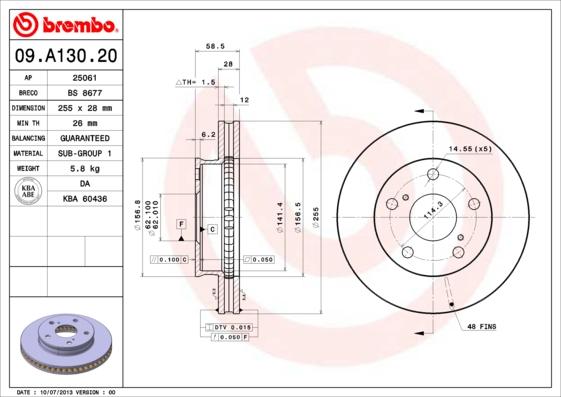 Brembo 09.A130.20 - Bremžu diski autodraugiem.lv